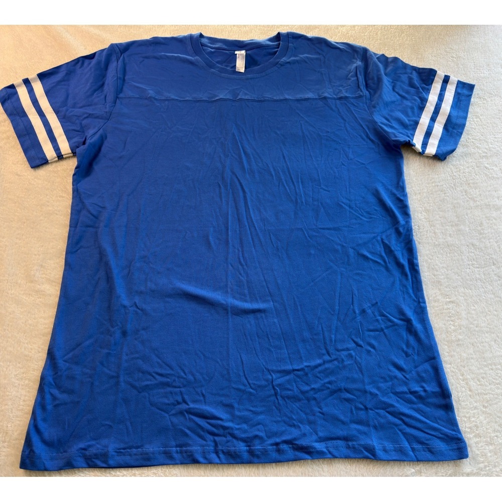 Royal Avalon Sport Mens Blue Striped Sleeve Jersey T-Shirt Cotton Large